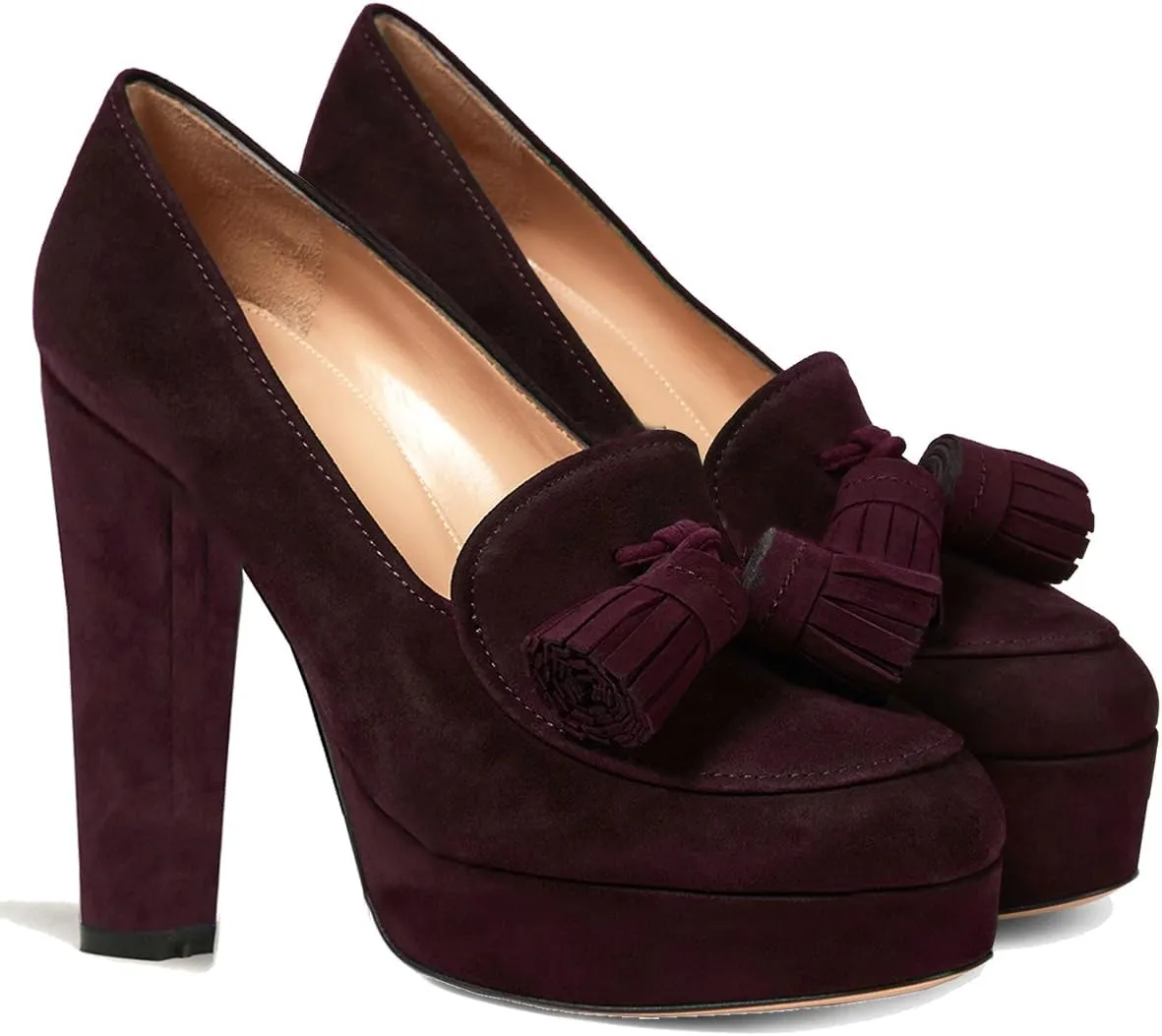 SHODENSE Women Vintage Chunky Platform Loafers Pumps Tassel Round Closed Toe Slip On Suede Block High Heel Dress Loafer Shoes Buckle Strap Oxford Loafers Fringe Pump Dressy Chic Sexy Y2k 4-11 M US