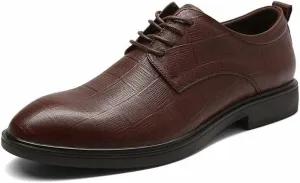 Shoes Dress Oxford for Men Lace Up Plaid Derby Shoes Round Toe Leather Low Top Block Heel Non Slip Resistant Party (Color : Brown, Size : 7.5)