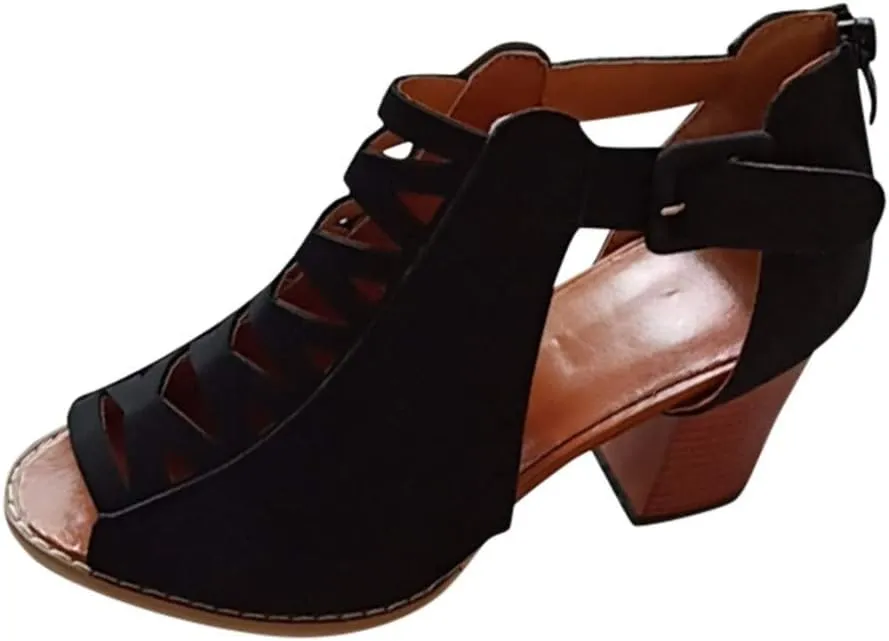 Shoes for Women Dressy, Women's Suede Peep Toe Ankle Booties Cut Out Stacked Block Heel Ankle Boots Drssy