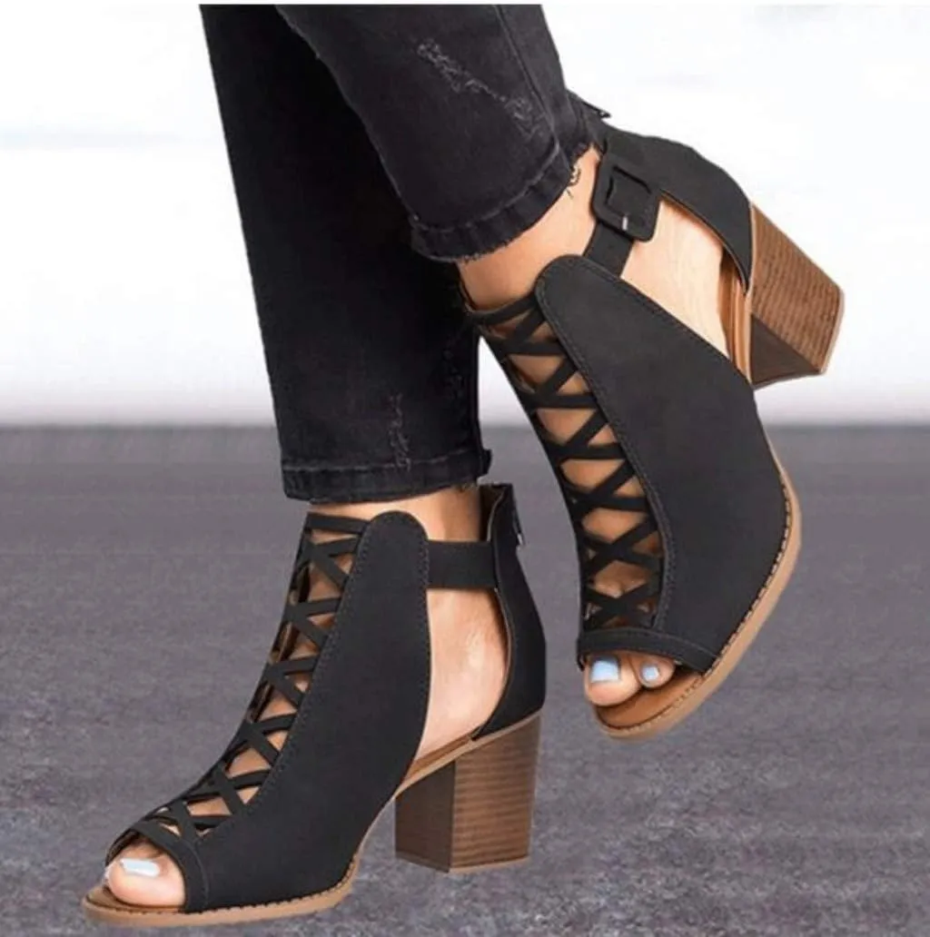 Shoes for Women Dressy, Women's Suede Peep Toe Ankle Booties Cut Out Stacked Block Heel Ankle Boots Drssy