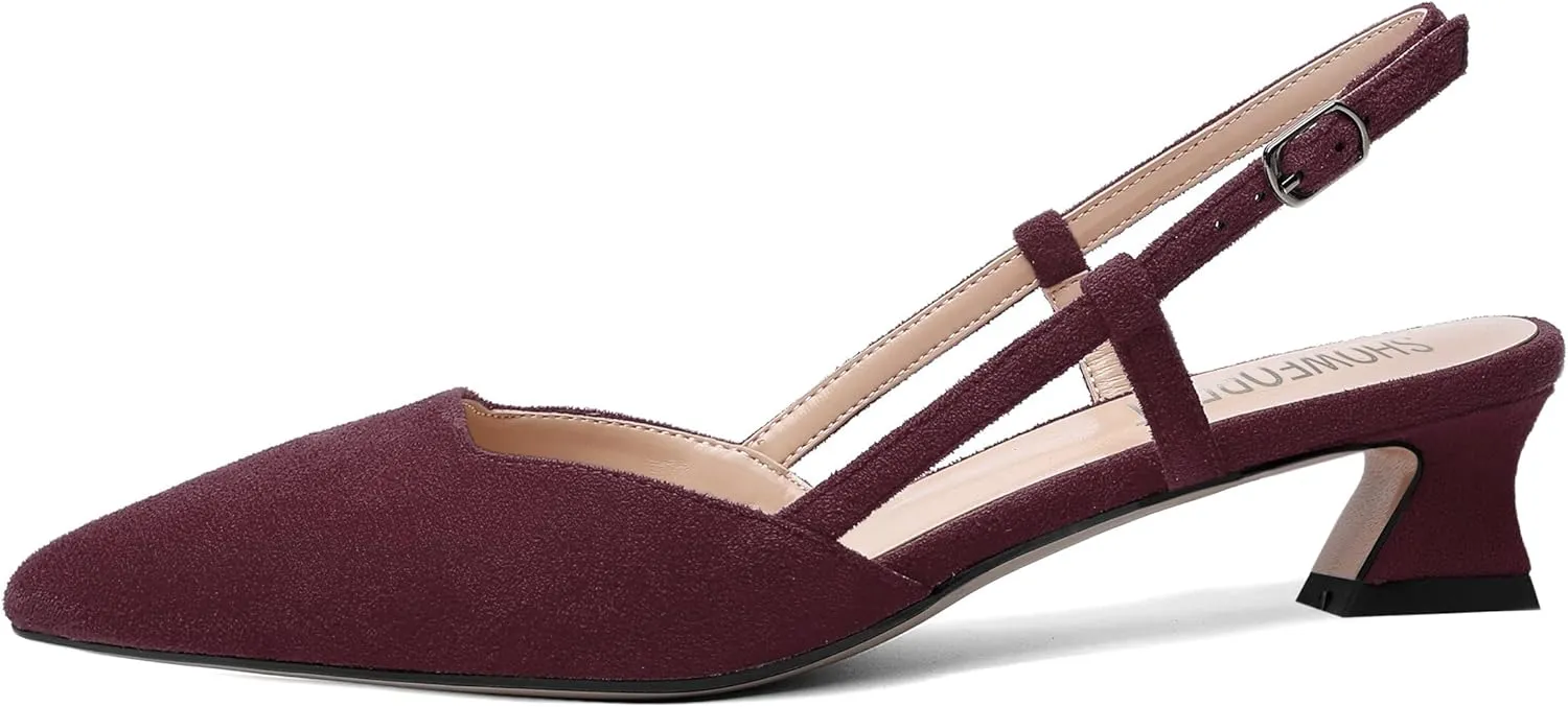 SHOWFOREST Womens Business Pointed Toe Suede Buckle Adjustable Strap Solid Closed Toe Kitten Low Heel Pumps Shoes 1.5 Inch