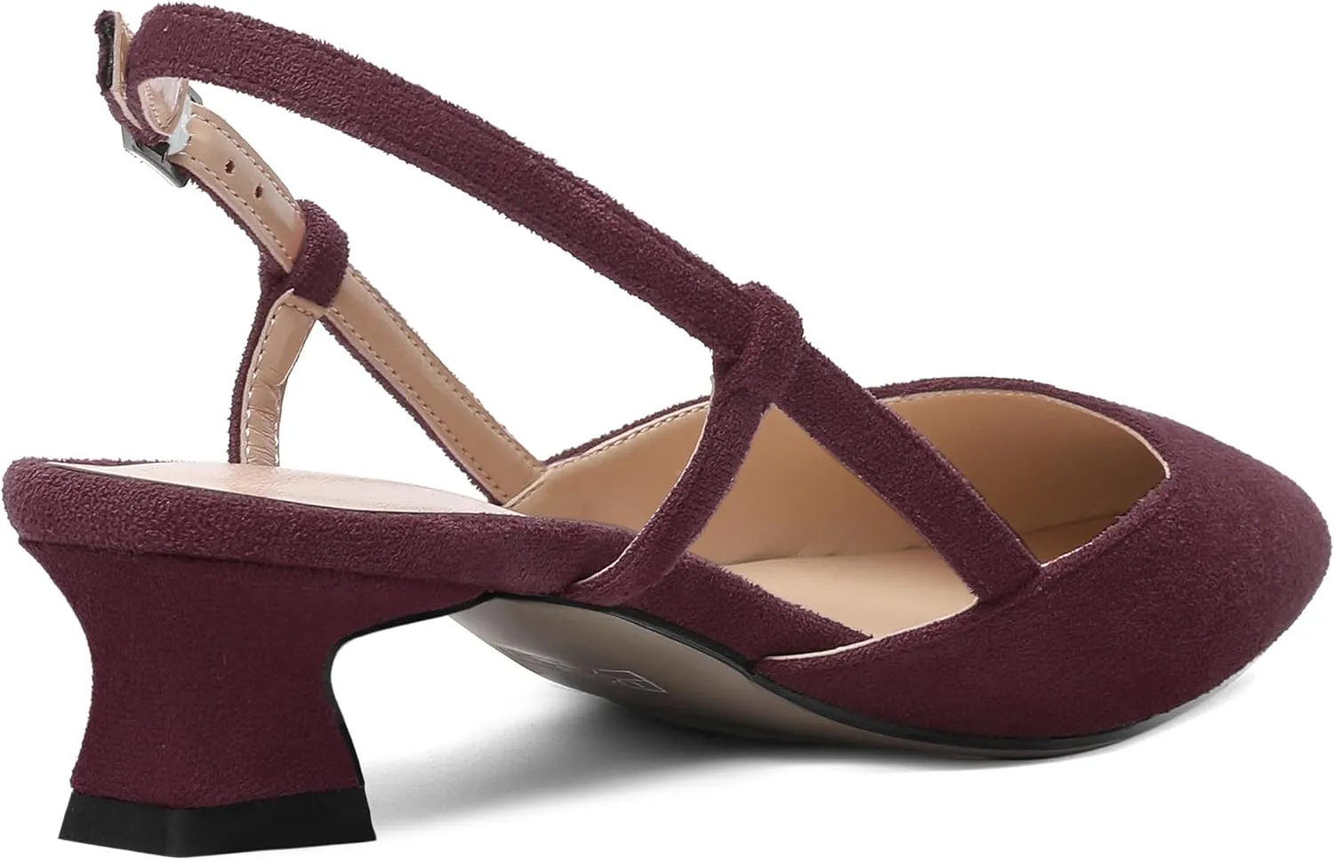 SHOWFOREST Womens Business Pointed Toe Suede Buckle Adjustable Strap Solid Closed Toe Kitten Low Heel Pumps Shoes 1.5 Inch