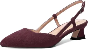 SHOWFOREST Womens Business Pointed Toe Suede Buckle Adjustable Strap Solid Closed Toe Kitten Low Heel Pumps Shoes 1.5 Inch