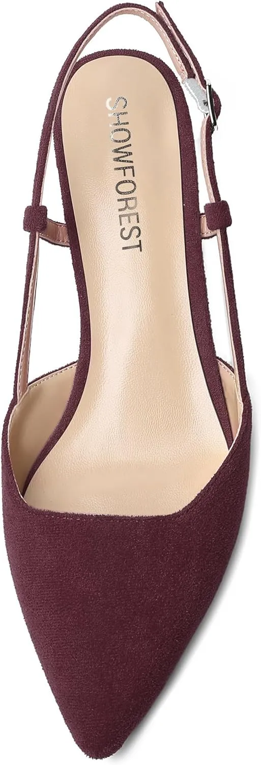 SHOWFOREST Womens Business Pointed Toe Suede Buckle Adjustable Strap Solid Closed Toe Kitten Low Heel Pumps Shoes 1.5 Inch