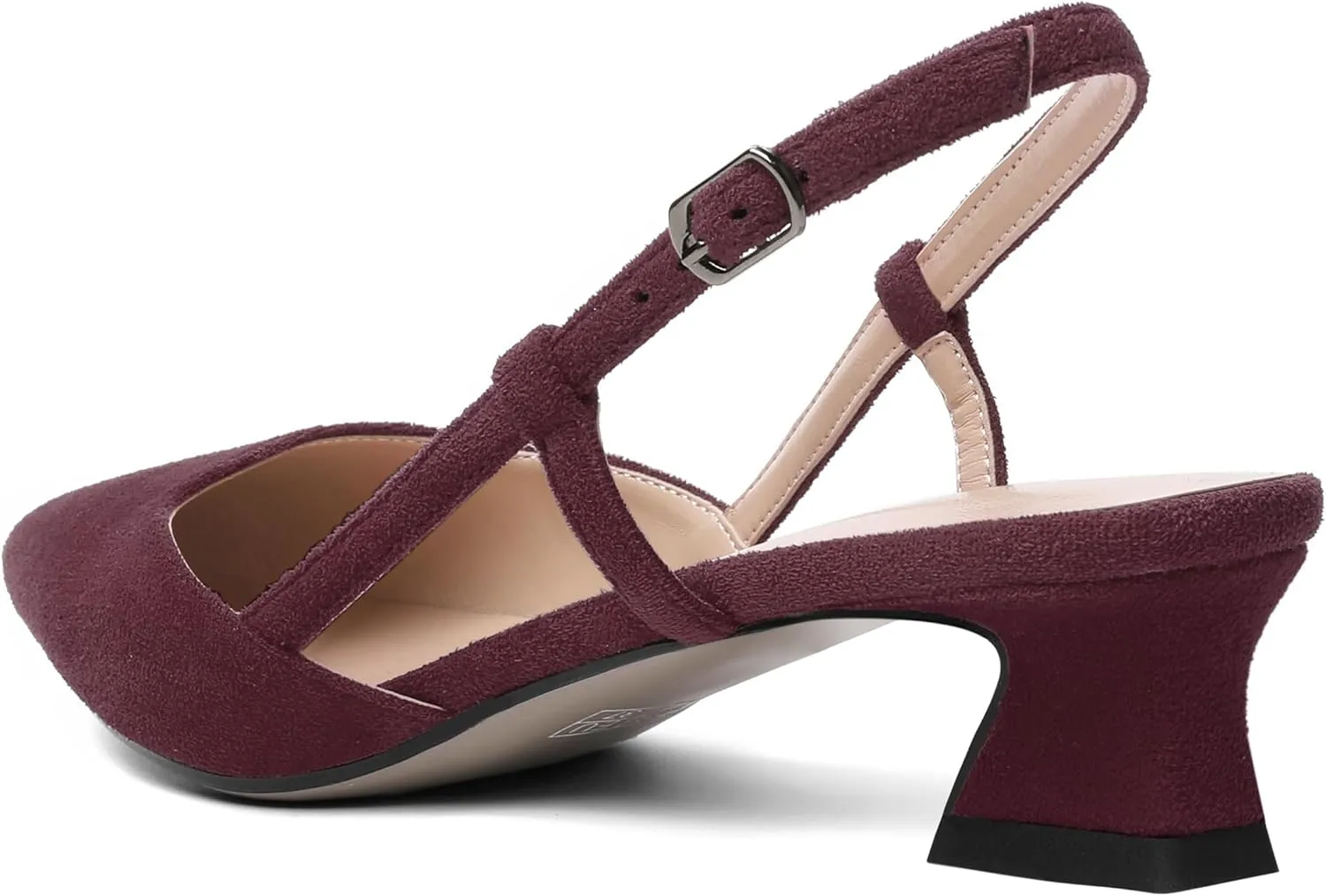 SHOWFOREST Womens Business Pointed Toe Suede Buckle Adjustable Strap Solid Closed Toe Kitten Low Heel Pumps Shoes 1.5 Inch