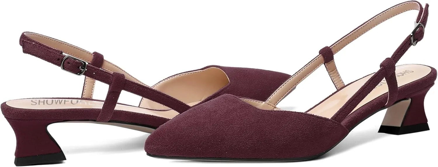 SHOWFOREST Womens Business Pointed Toe Suede Buckle Adjustable Strap Solid Closed Toe Kitten Low Heel Pumps Shoes 1.5 Inch