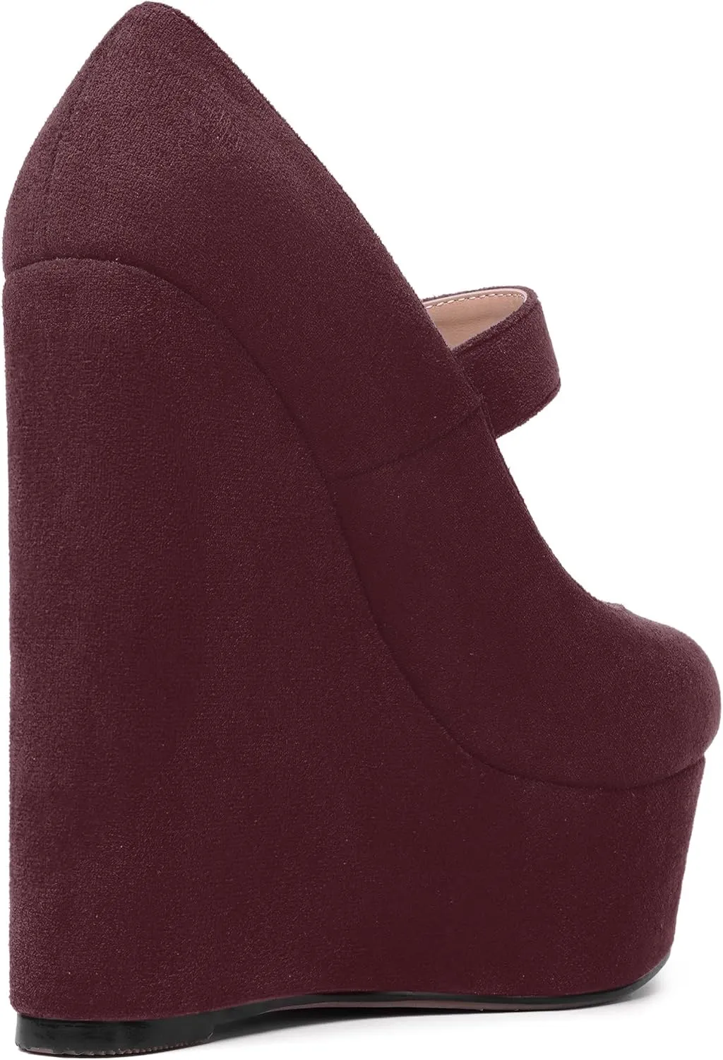 SHOWFOREST Womens Sexy Wedding Platform Suede Buckle Adjustable Strap Solid Round Toe Wedge High Heel Pumps Shoes 6 Inch