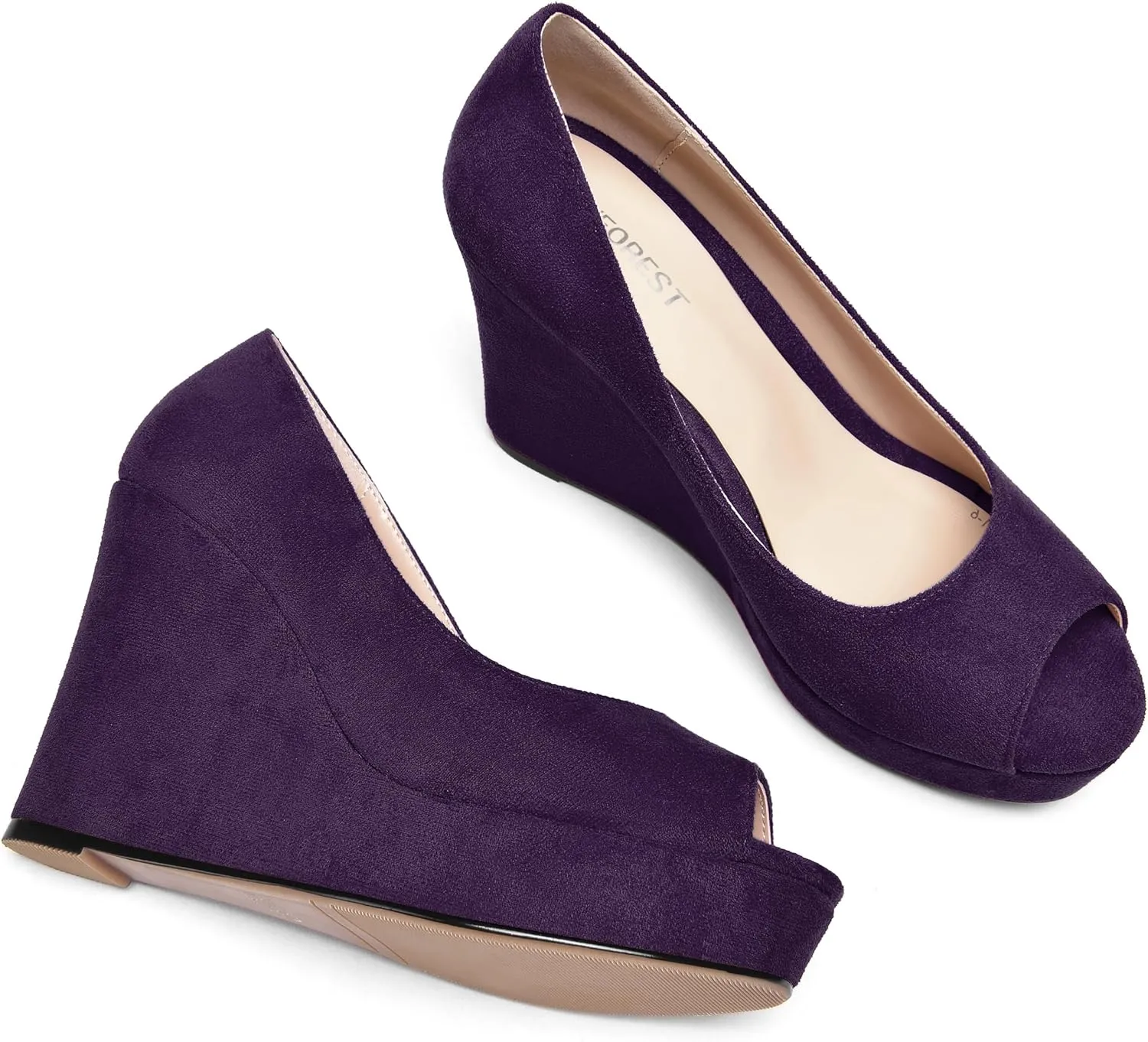 SHOWFOREST Womens Slip On Suede Dating Solid Peep Toe Sexy Wedge High Heel Pumps Shoes 4 Inch