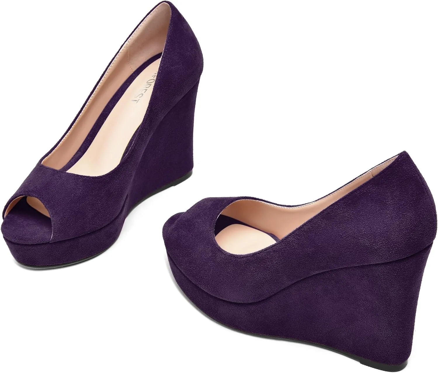 SHOWFOREST Womens Slip On Suede Dating Solid Peep Toe Sexy Wedge High Heel Pumps Shoes 4 Inch