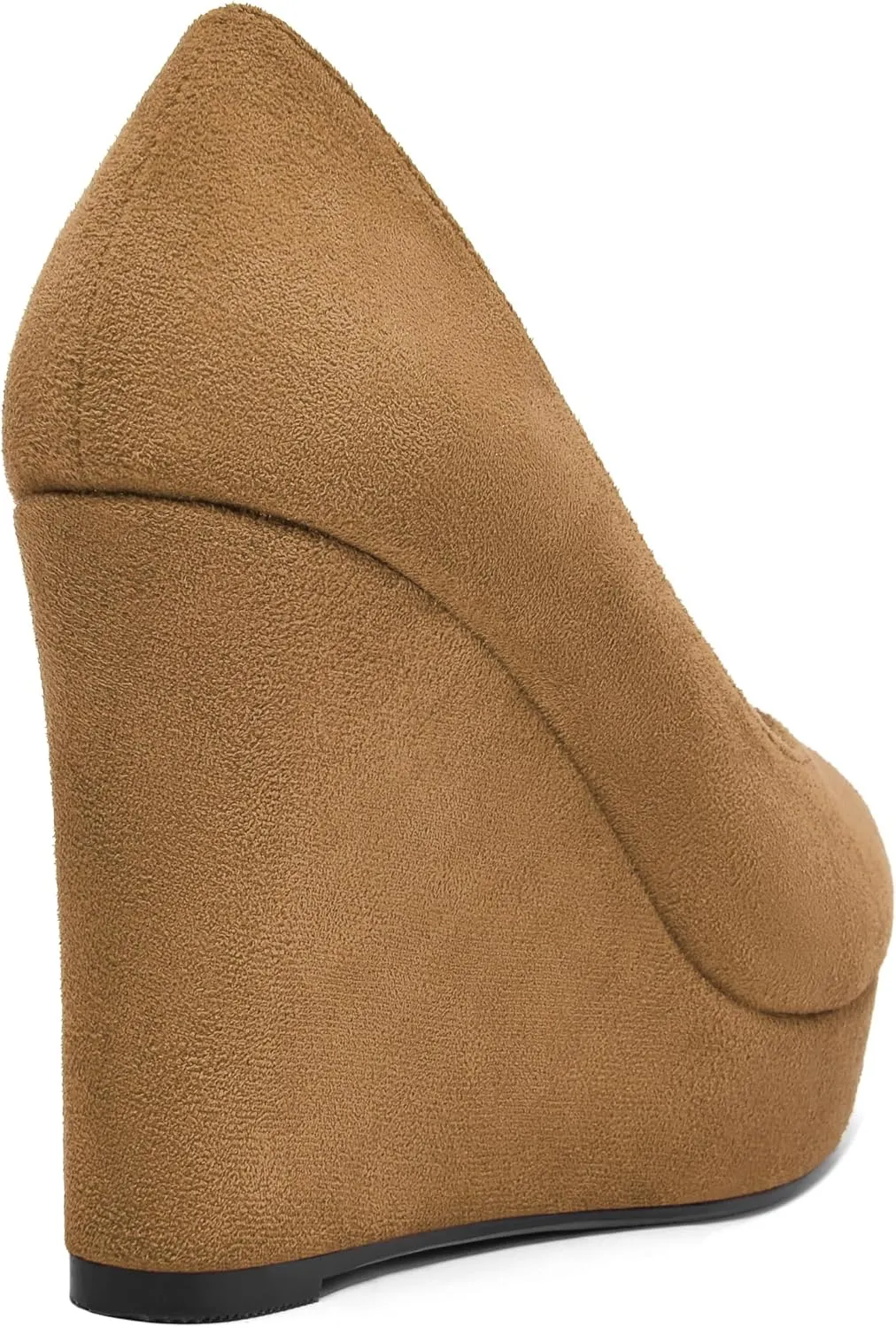 SHOWFOREST Womens Slip On Suede Dating Solid Peep Toe Sexy Wedge High Heel Pumps Shoes 4 Inch