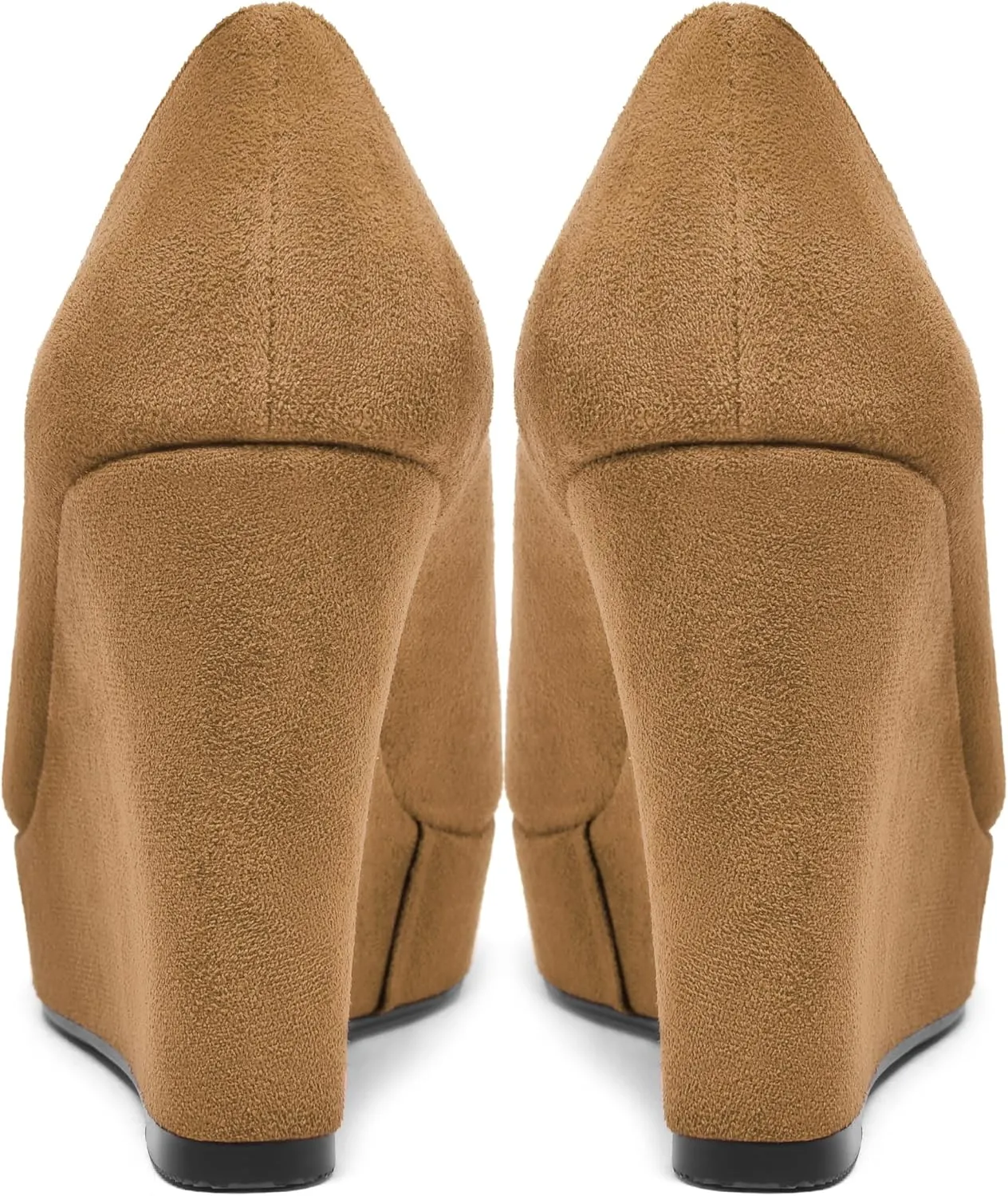 SHOWFOREST Womens Slip On Suede Dating Solid Peep Toe Sexy Wedge High Heel Pumps Shoes 4 Inch