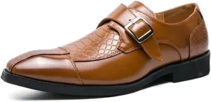 Single Season Dress Oxford for Men Slip On Monk Strap Crocodile Print Faux Leather Non Slip Resistant Low Top Working Very Popular Among Young People (Color : Yellow, Size : 10)