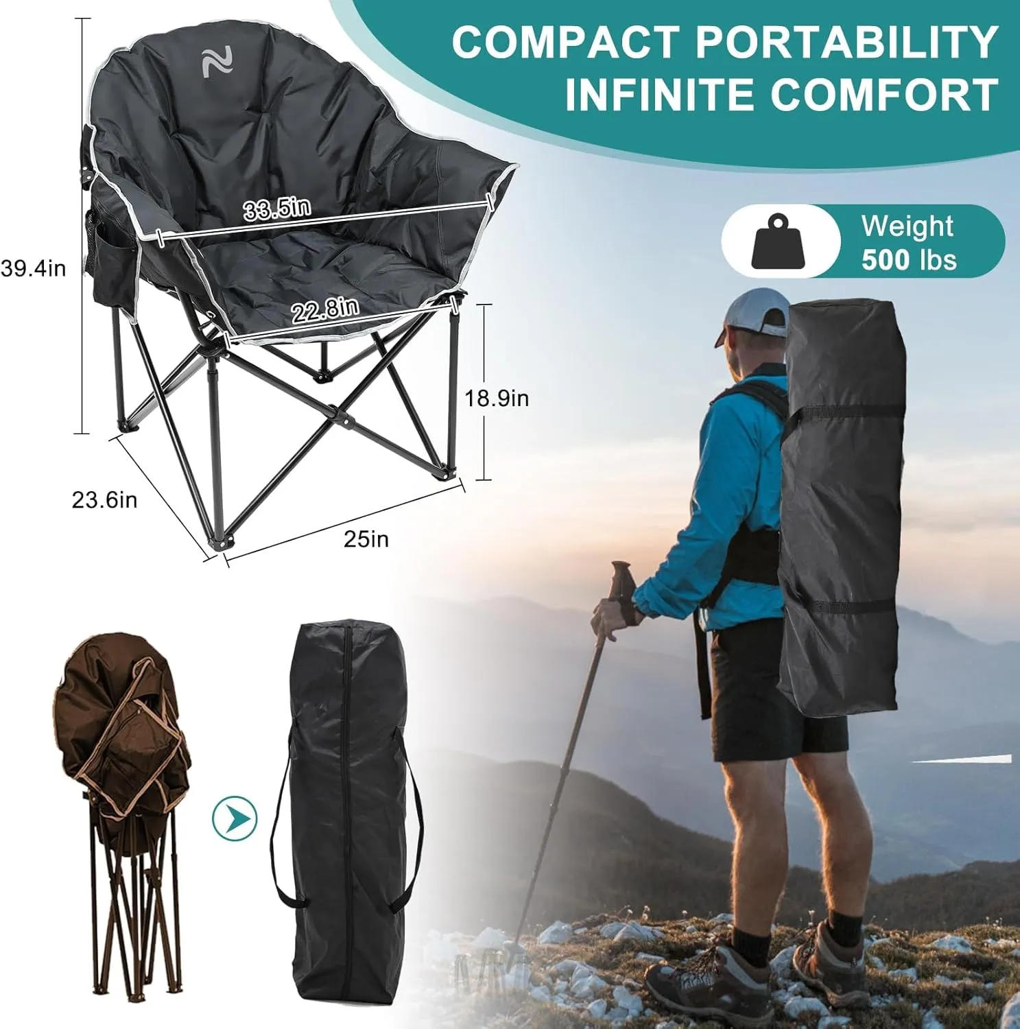 Slsy Heated Camping Chair Oversized, Outdoor Portable Heated Folding Chairs, Heated Foldable Chair Seat Supports 500 lbs, Heating Chair for Outdoor Sports, Camping, Patio, and Picnics