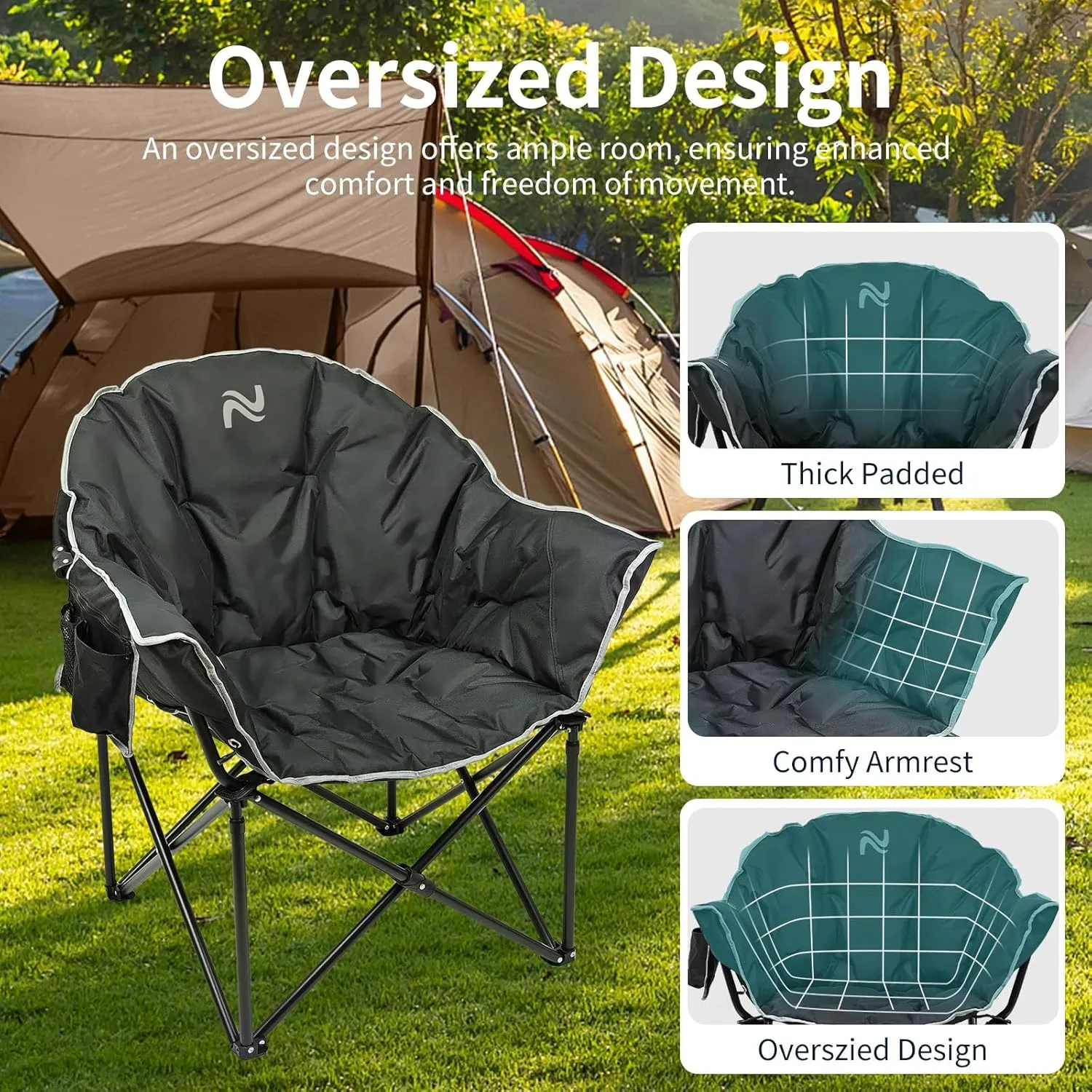 Slsy Heated Camping Chair Oversized, Outdoor Portable Heated Folding Chairs, Heated Foldable Chair Seat Supports 500 lbs, Heating Chair for Outdoor Sports, Camping, Patio, and Picnics