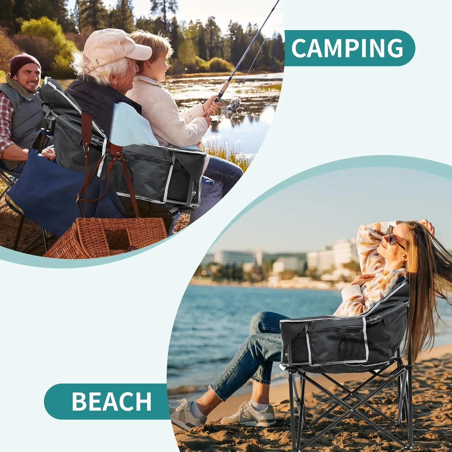 Slsy Heated Camping Chair Oversized, Outdoor Portable Heated Folding Chairs, Heated Foldable Chair Seat Supports 500 lbs, Heating Chair for Outdoor Sports, Camping, Patio, and Picnics