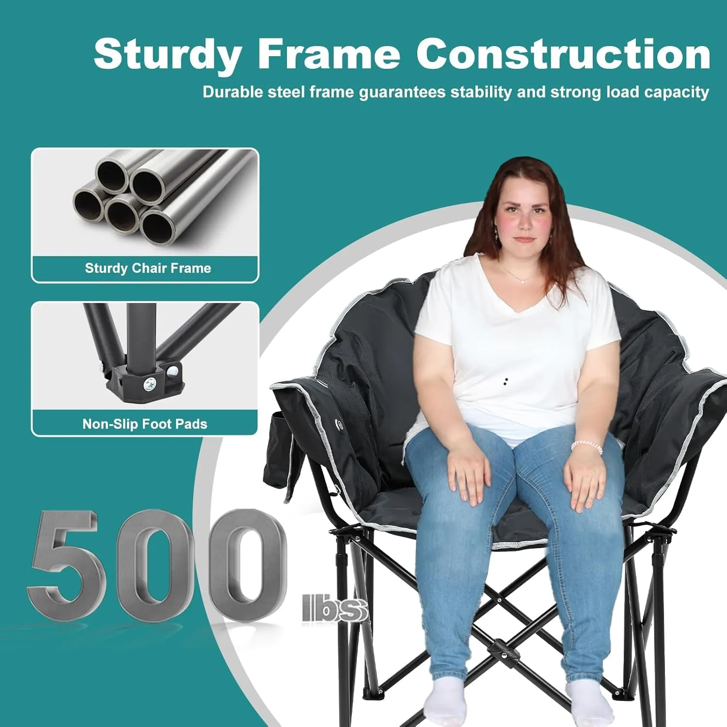 Slsy Heated Camping Chair Oversized, Outdoor Portable Heated Folding Chairs, Heated Foldable Chair Seat Supports 500 lbs, Heating Chair for Outdoor Sports, Camping, Patio, and Picnics