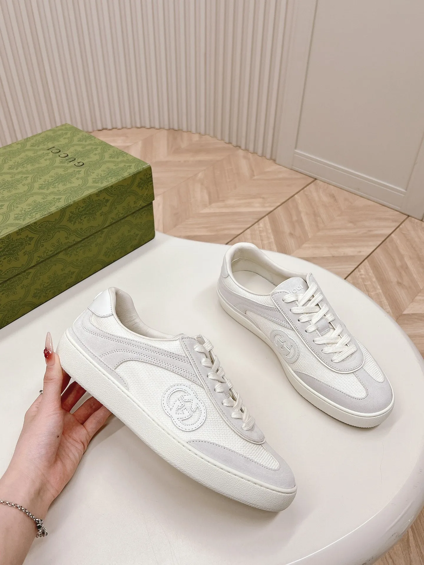 SNEAKER Free shipping G WHITE MESH IN INTERLOCKING AND WITH SUEDE Free gift with purchase Gucci