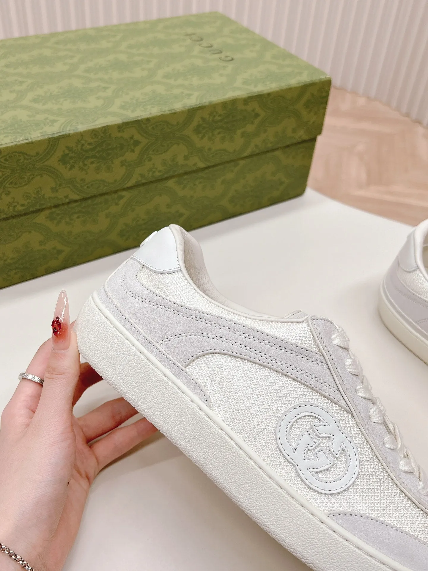 SNEAKER Free shipping G WHITE MESH IN INTERLOCKING AND WITH SUEDE Free gift with purchase Gucci