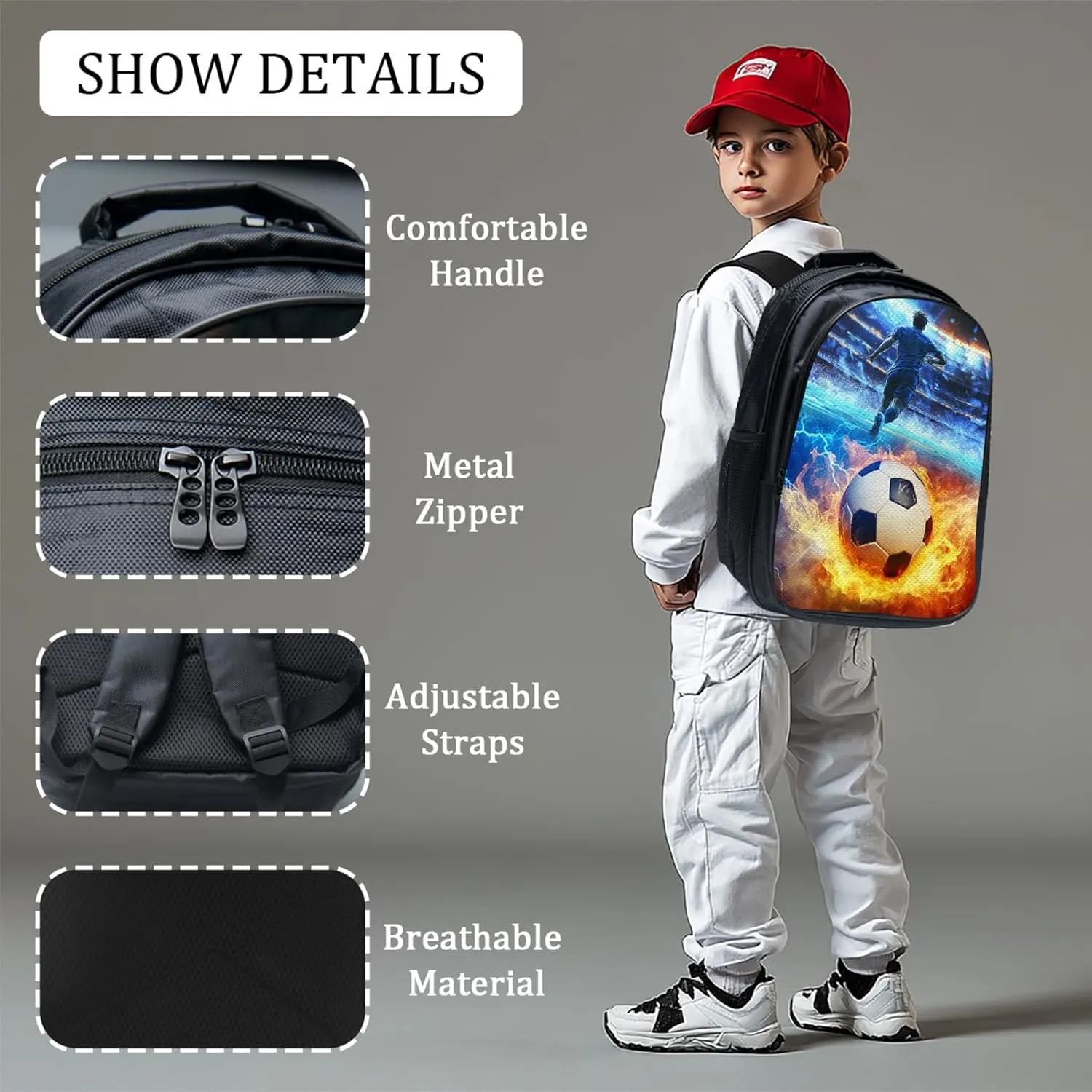 Soccer Backpack Set for Boys Girls 3PCS Sports Balls School Bag with Lunch Box Pencil Case Kids Backpacks Toddler Elementary Bookbag 16 Inch