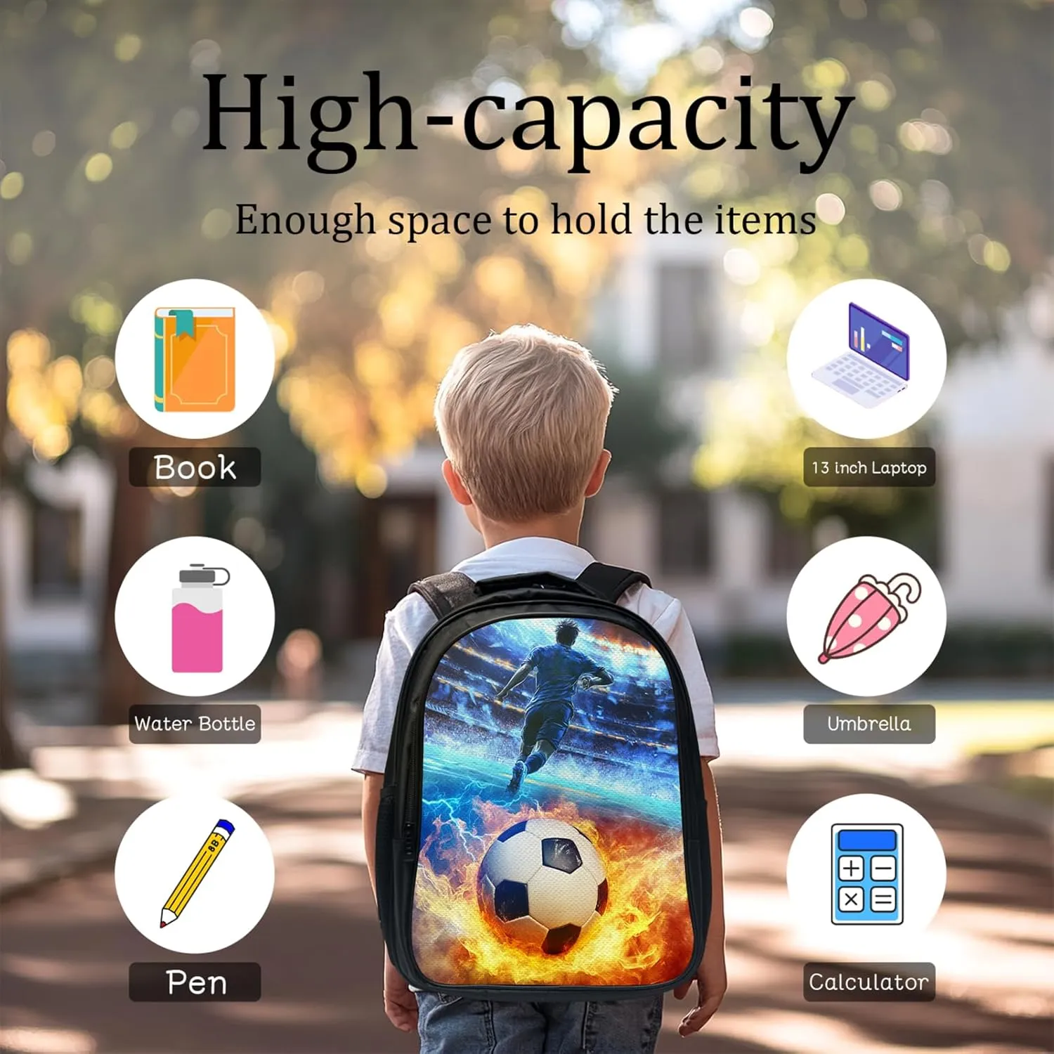 Soccer Backpack Set for Boys Girls 3PCS Sports Balls School Bag with Lunch Box Pencil Case Kids Backpacks Toddler Elementary Bookbag 16 Inch