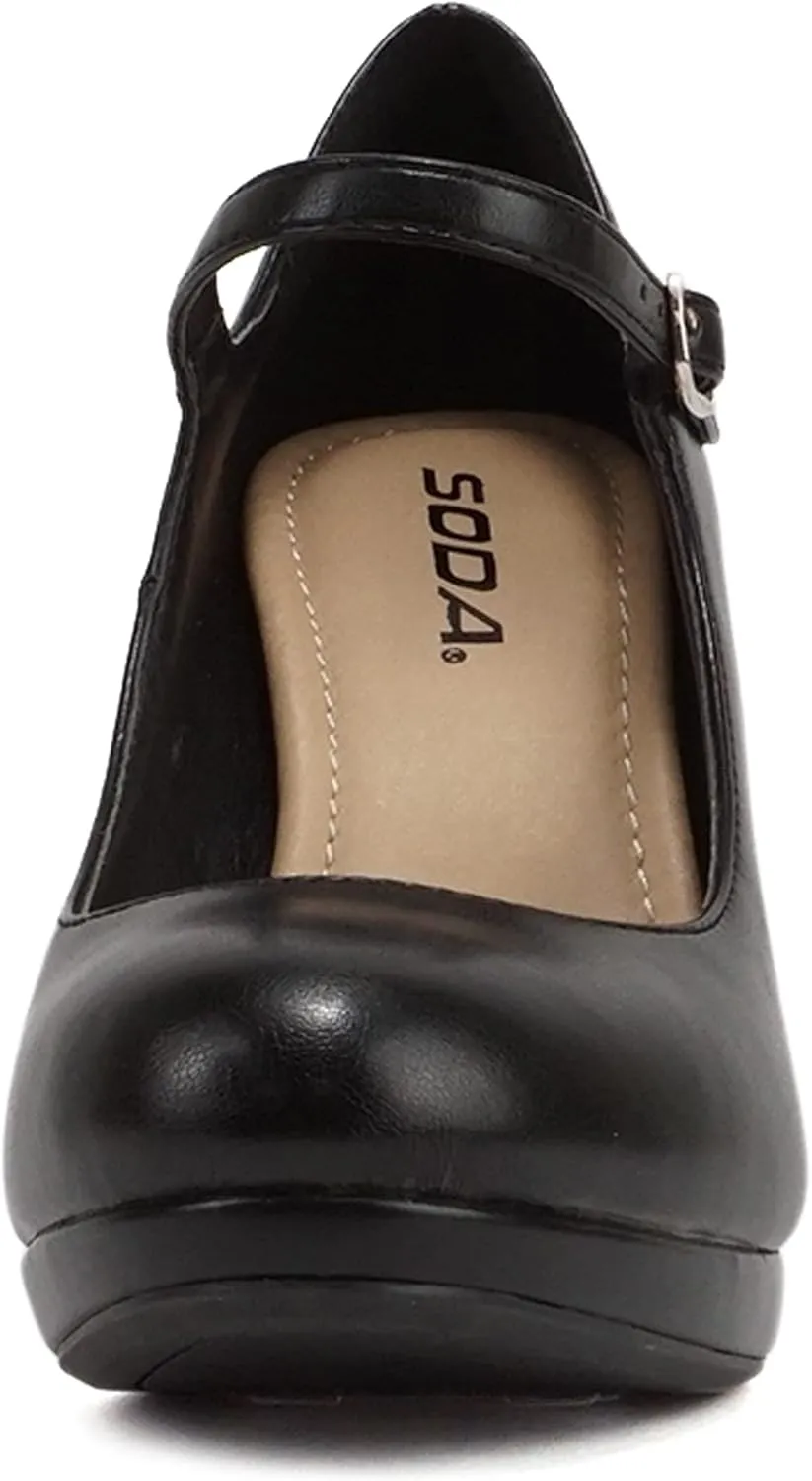 Soda “Ayden” ~ Women Mary Jane Ankle Strap Cushion High Heel Pump Shoe