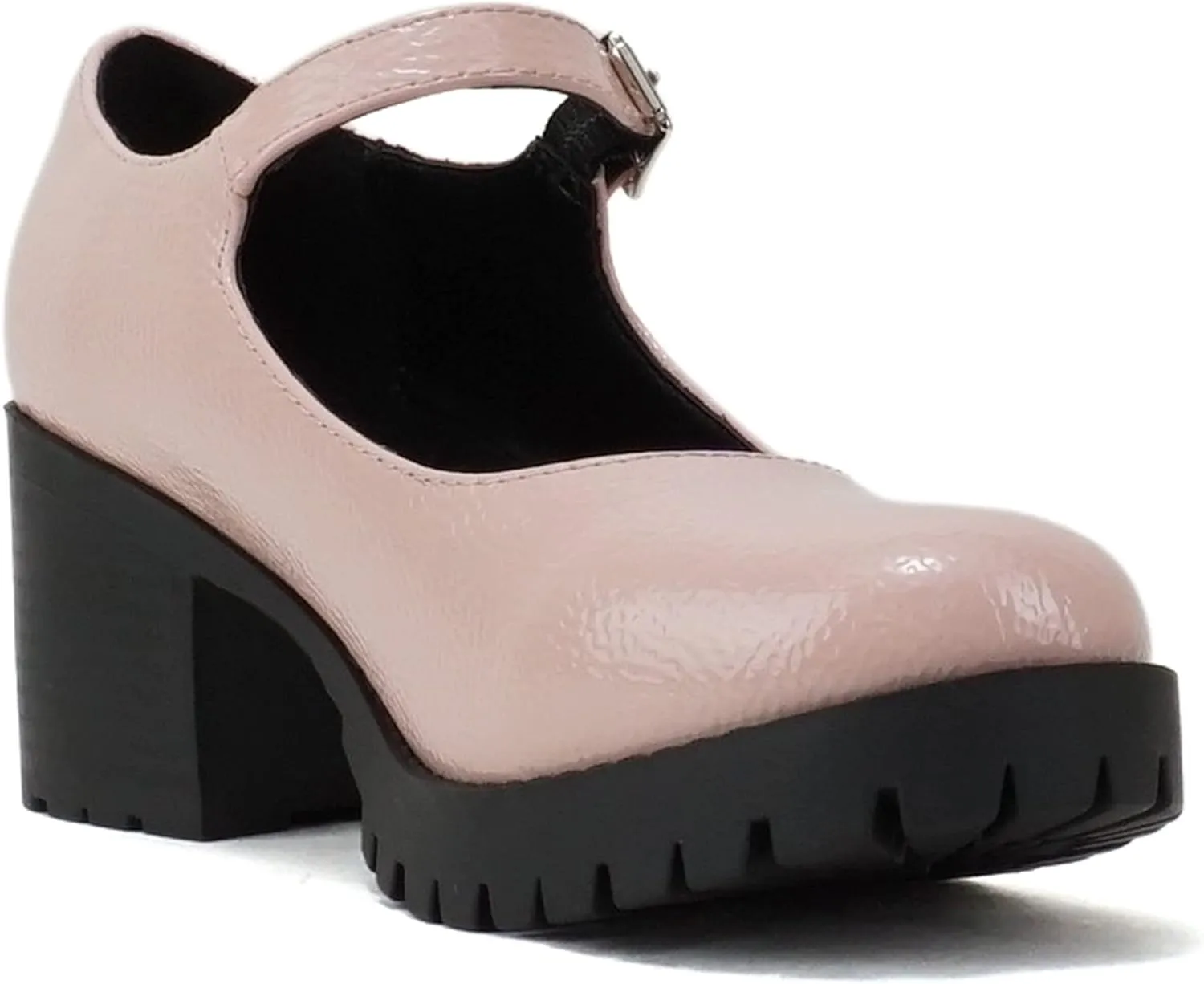 Soda “Boxer” ~ Women Mary Jane Round Toe Chunky Block Heel Lug Sole Pump with Adjustable Strap