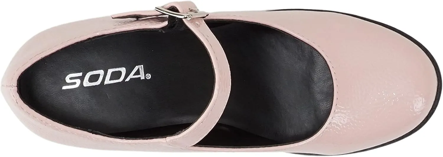 Soda “Boxer” ~ Women Mary Jane Round Toe Chunky Block Heel Lug Sole Pump with Adjustable Strap