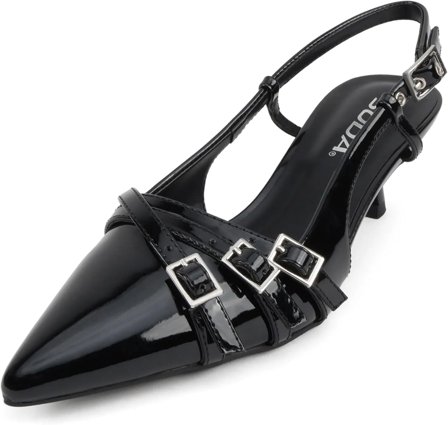 Soda Expo ~ Women Pointed Toe Multi-Strap Kitten Heel Dress Pumps