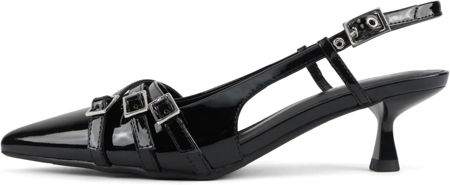 Soda Expo ~ Women Pointed Toe Multi-Strap Kitten Heel Dress Pumps