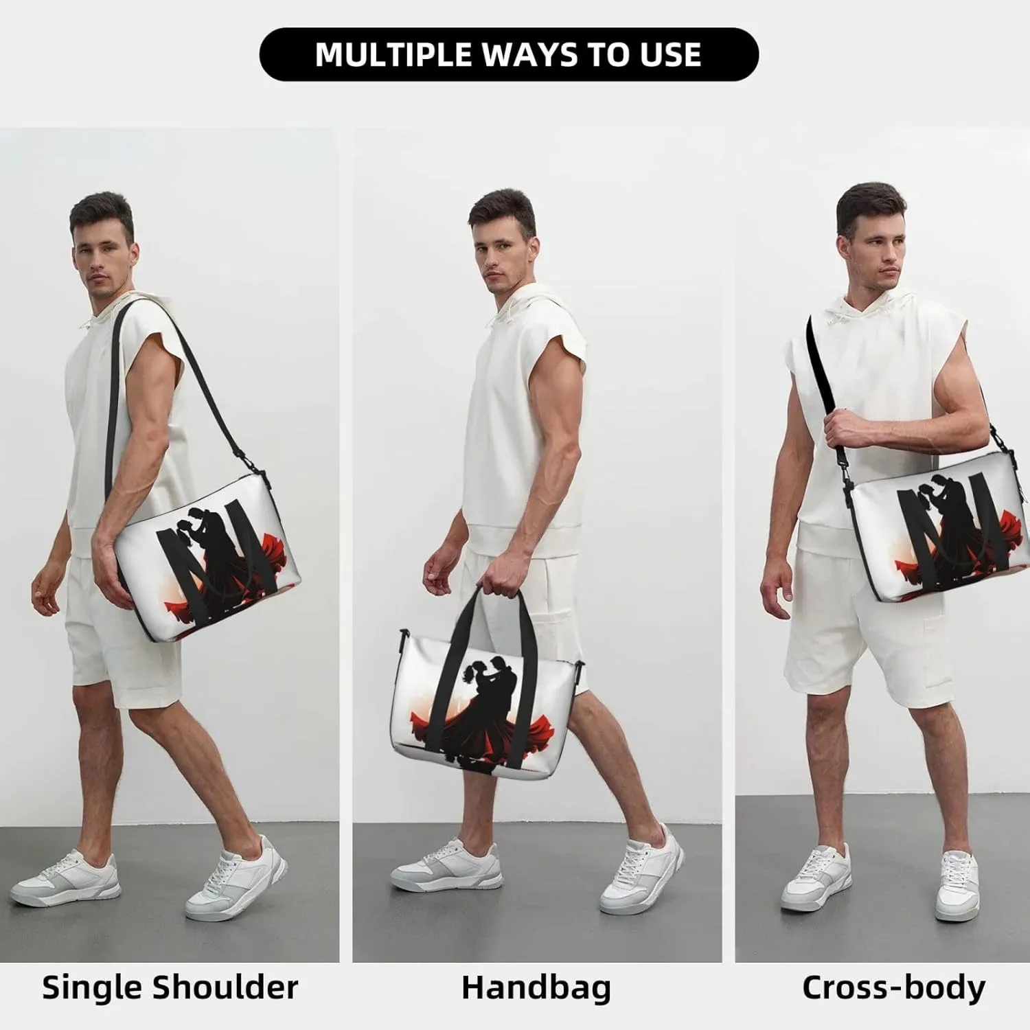 Sports Gym Bag for Women Men Travel Duffel Bag Tote Ballroom Dance Weekender Bag Canvas Carry on Overnight Bag for Travel Swimming Fitness Workout Sports Duffle Bag