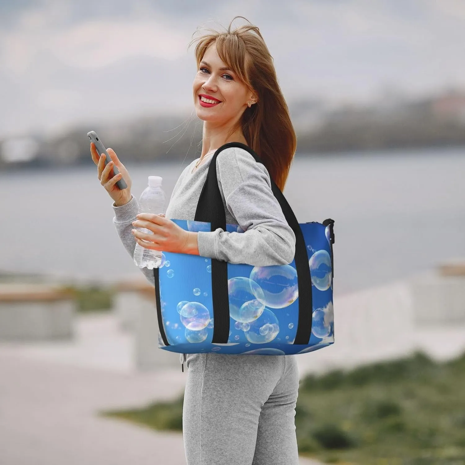 Sports Gym Bag for Women Men Travel Duffel Bag Tote bubbles blue sky Weekender Bag Canvas Carry on Overnight Bag for Travel Swimming Fitness Workout Sports Duffle Bag