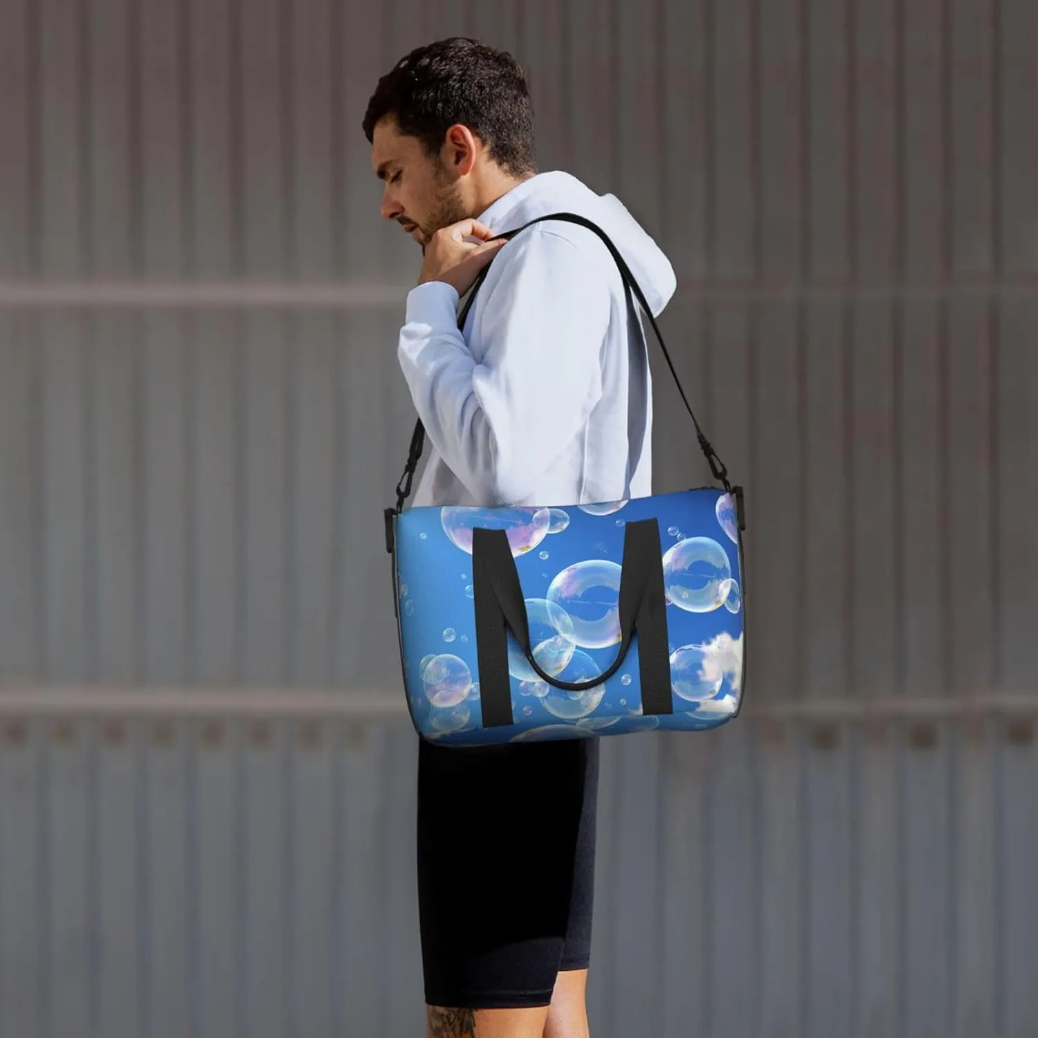 Sports Gym Bag for Women Men Travel Duffel Bag Tote bubbles blue sky Weekender Bag Canvas Carry on Overnight Bag for Travel Swimming Fitness Workout Sports Duffle Bag