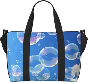Sports Gym Bag for Women Men Travel Duffel Bag Tote bubbles blue sky Weekender Bag Canvas Carry on Overnight Bag for Travel Swimming Fitness Workout Sports Duffle Bag