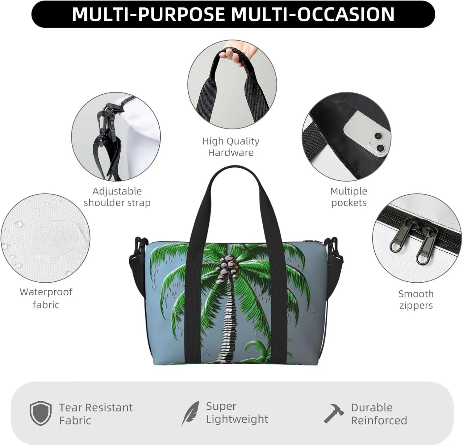 Sports Gym Bag for Women Men Travel Duffel Bag Tote Coconut Tree Weekender Bag Canvas Carry on Overnight Bag for Travel Swimming Fitness Workout Sports Duffle Bag