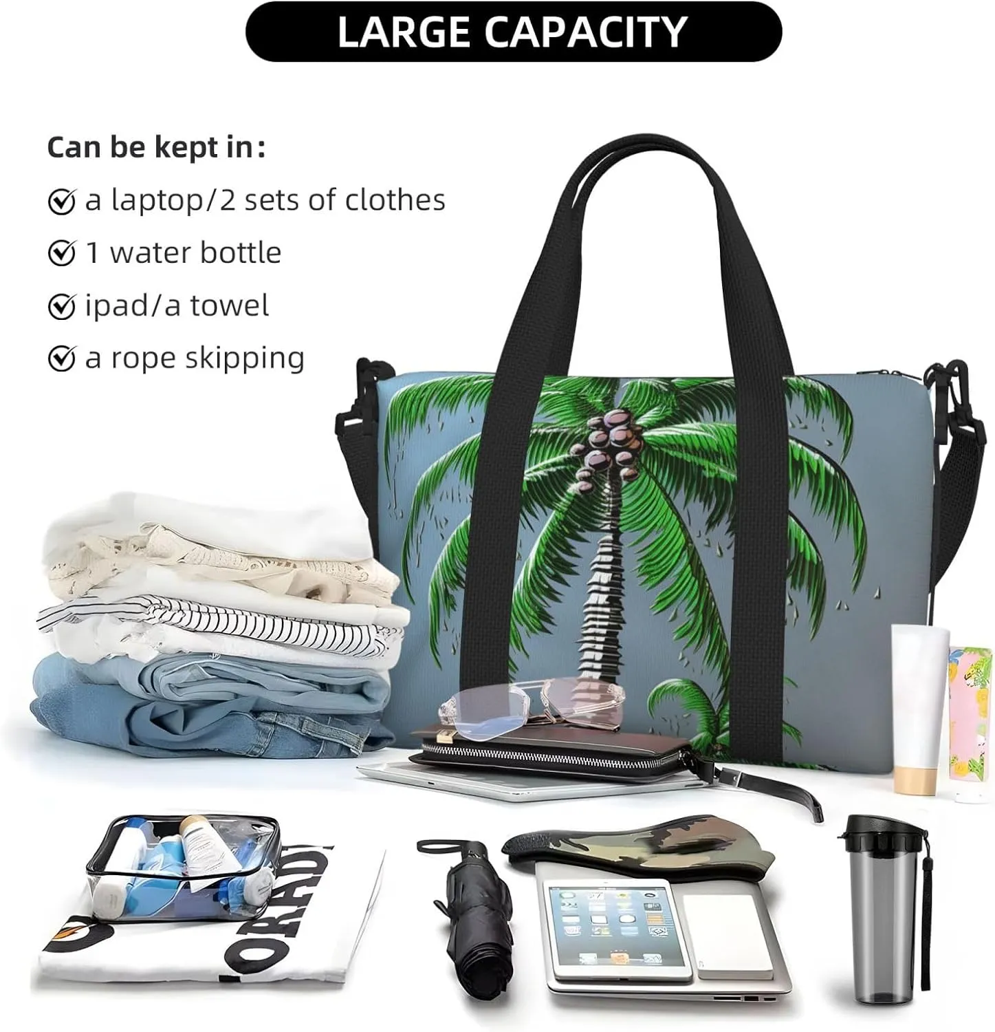 Sports Gym Bag for Women Men Travel Duffel Bag Tote Coconut Tree Weekender Bag Canvas Carry on Overnight Bag for Travel Swimming Fitness Workout Sports Duffle Bag