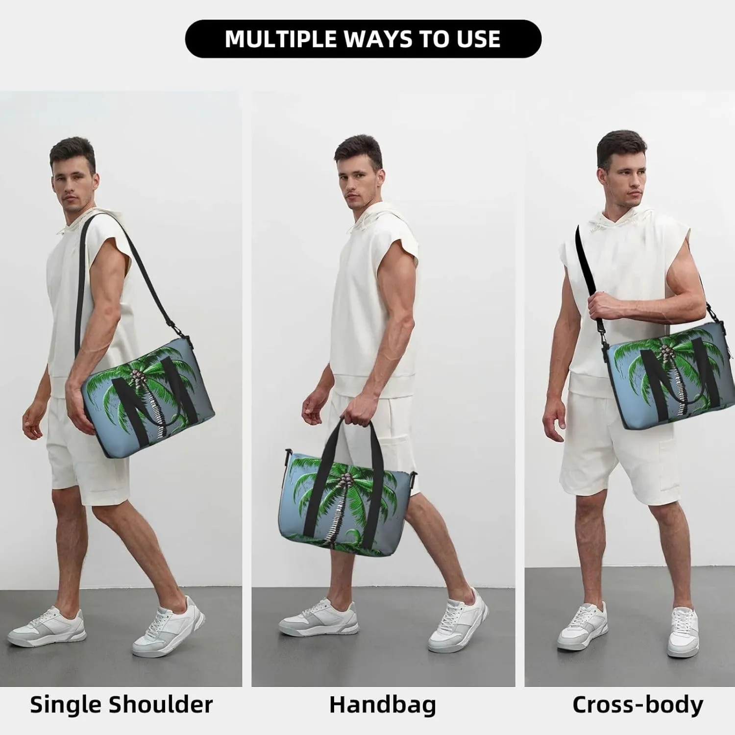 Sports Gym Bag for Women Men Travel Duffel Bag Tote Coconut Tree Weekender Bag Canvas Carry on Overnight Bag for Travel Swimming Fitness Workout Sports Duffle Bag