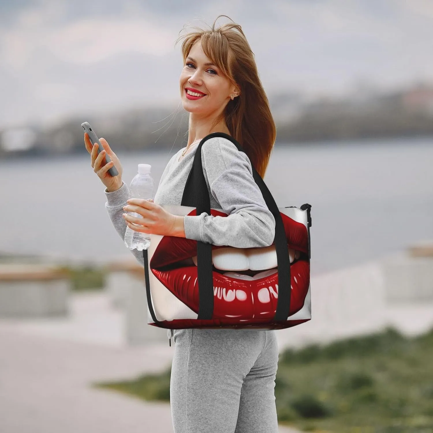 Sports Gym Bag for Women Men Travel Duffel Bag Tote Cute Graphic Red Lips Weekender Bag Canvas Carry on Overnight Bag for Travel Swimming Fitness Workout Sports Duffle Bag
