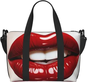 Sports Gym Bag for Women Men Travel Duffel Bag Tote Cute Graphic Red Lips Weekender Bag Canvas Carry on Overnight Bag for Travel Swimming Fitness Workout Sports Duffle Bag