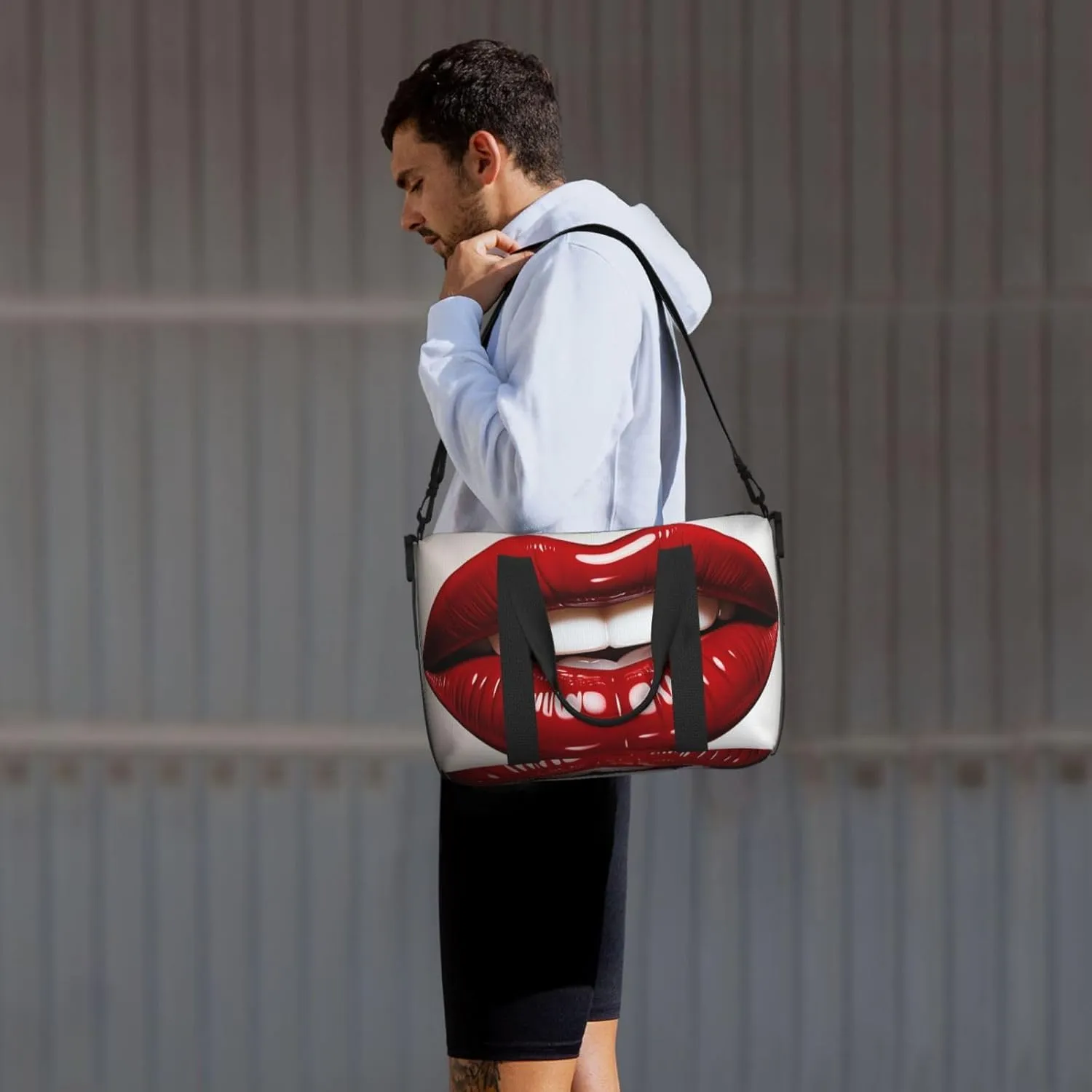 Sports Gym Bag for Women Men Travel Duffel Bag Tote Cute Graphic Red Lips Weekender Bag Canvas Carry on Overnight Bag for Travel Swimming Fitness Workout Sports Duffle Bag