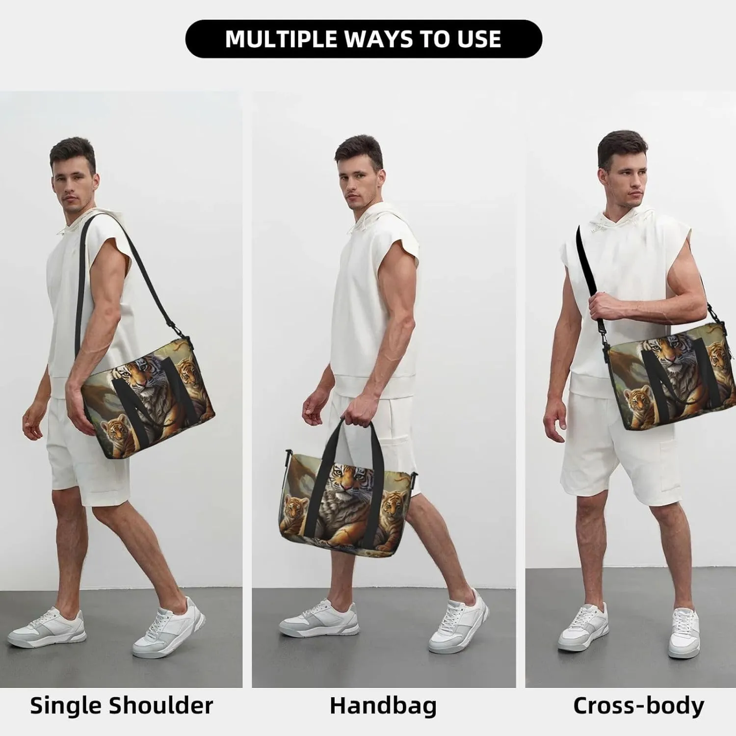 Sports Gym Bag for Women Men Travel Duffel Bag Tote Jungle Tigers Cub Weekender Bag Canvas Carry on Overnight Bag for Travel Swimming Fitness Workout Sports Duffle Bag
