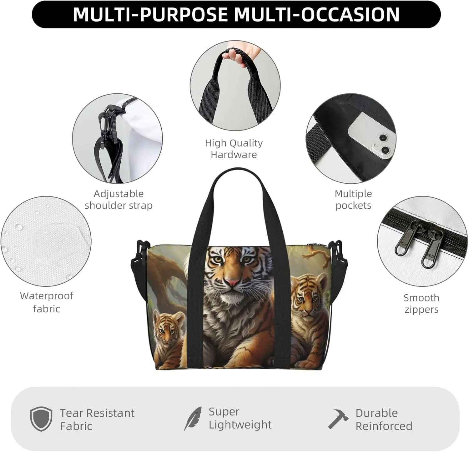Sports Gym Bag for Women Men Travel Duffel Bag Tote Jungle Tigers Cub Weekender Bag Canvas Carry on Overnight Bag for Travel Swimming Fitness Workout Sports Duffle Bag