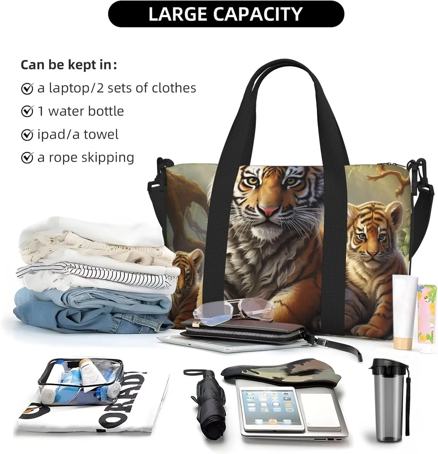 Sports Gym Bag for Women Men Travel Duffel Bag Tote Jungle Tigers Cub Weekender Bag Canvas Carry on Overnight Bag for Travel Swimming Fitness Workout Sports Duffle Bag
