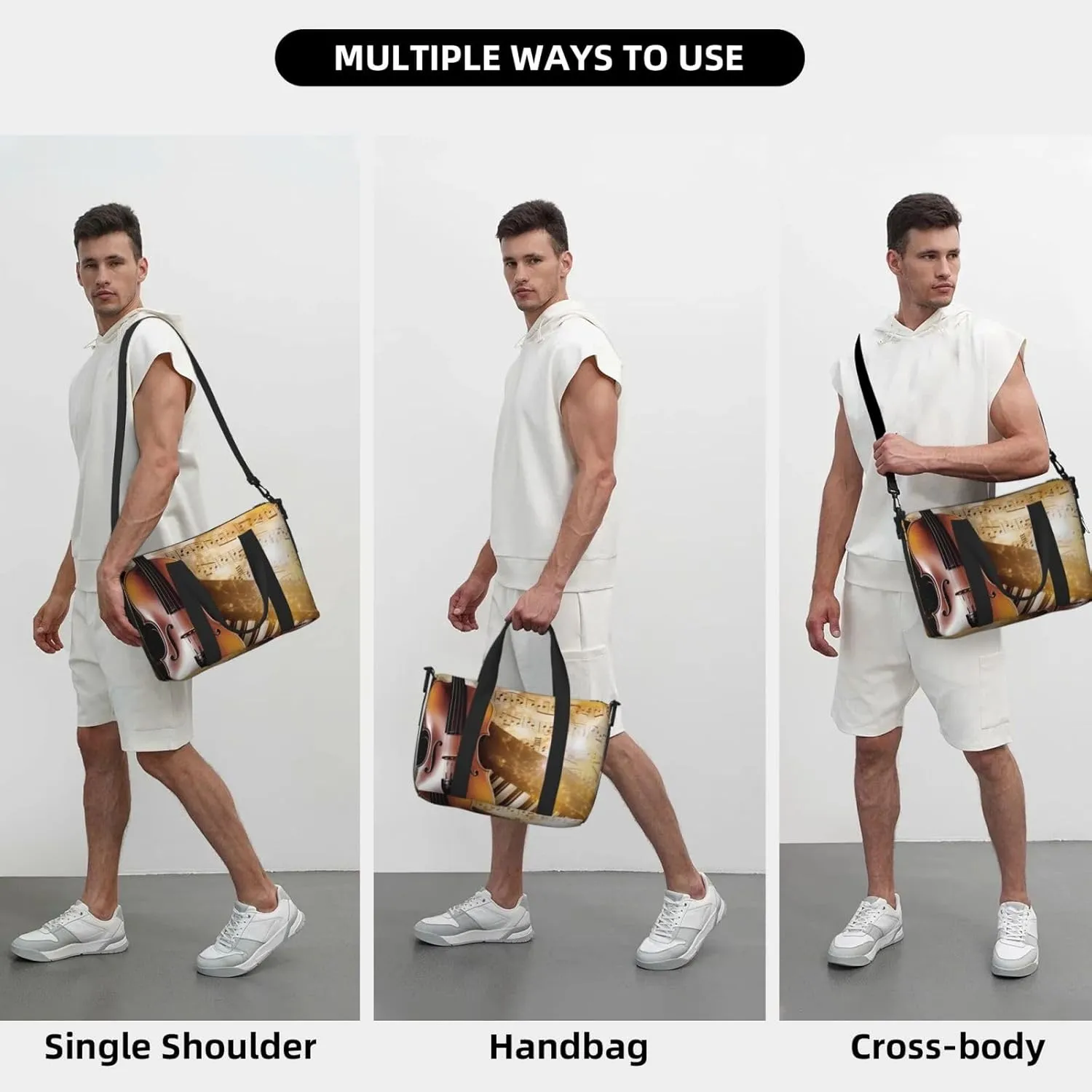 Sports Gym Bag for Women Men Travel Duffel Bag Tote Piano Violin Music Notes Weekender Bag Canvas Carry on Overnight Bag for Travel Swimming Fitness Workout Sports Duffle Bag