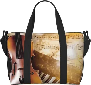 Sports Gym Bag for Women Men Travel Duffel Bag Tote Piano Violin Music Notes Weekender Bag Canvas Carry on Overnight Bag for Travel Swimming Fitness Workout Sports Duffle Bag