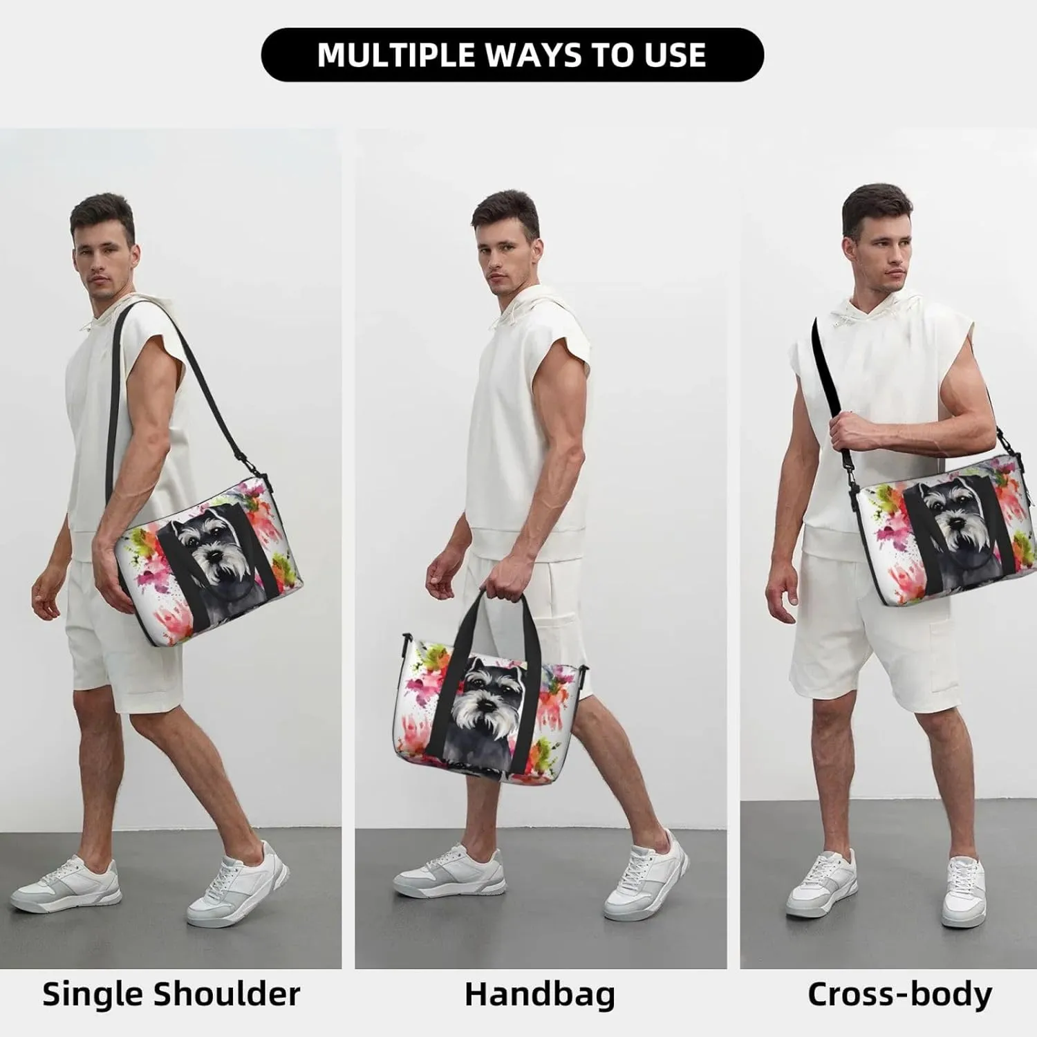 Sports Gym Bag for Women Men Travel Duffel Bag Tote Schnauzer Weekender Bag Canvas Carry on Overnight Bag for Travel Swimming Fitness Workout Sports Duffle Bag