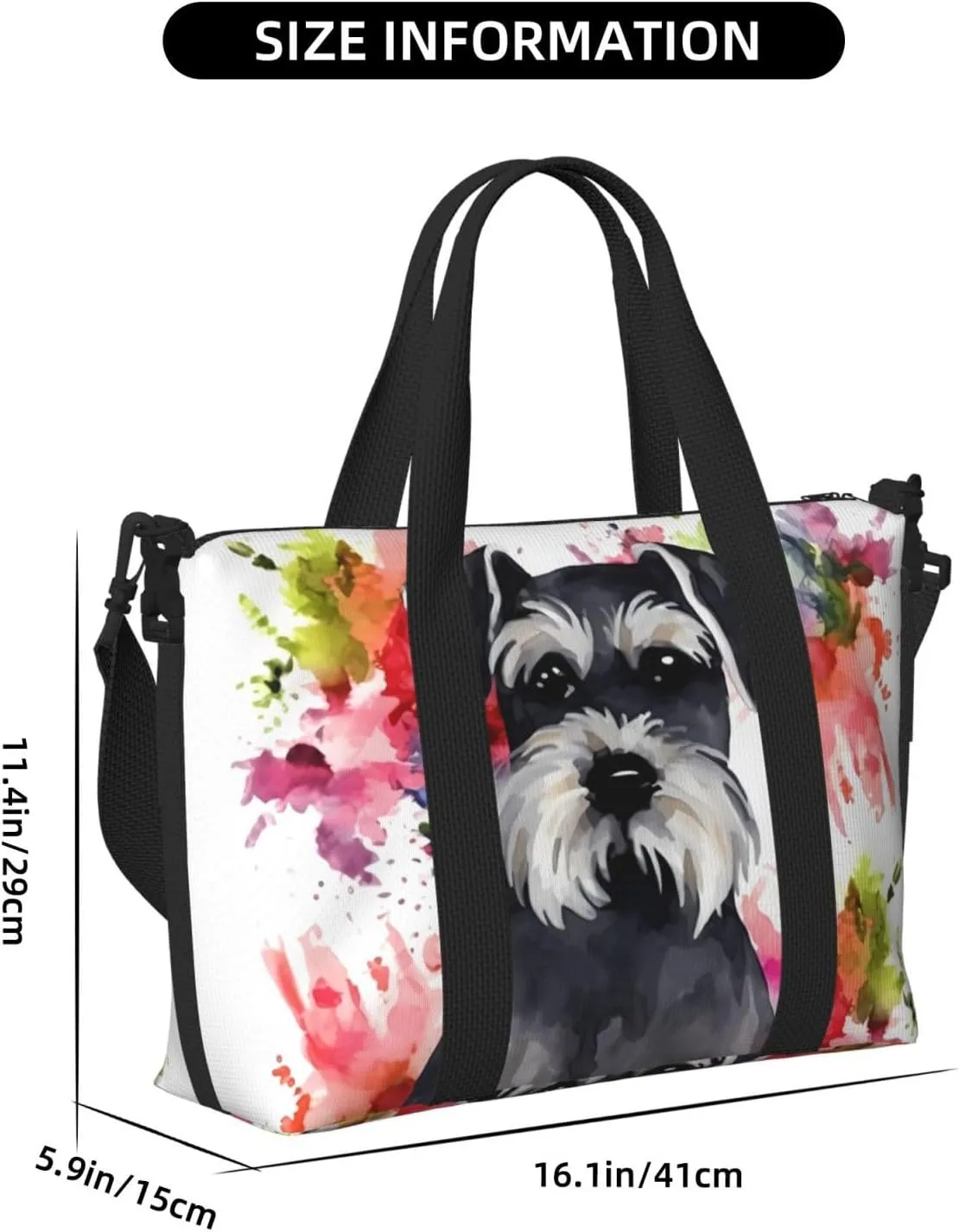 Sports Gym Bag for Women Men Travel Duffel Bag Tote Schnauzer Weekender Bag Canvas Carry on Overnight Bag for Travel Swimming Fitness Workout Sports Duffle Bag