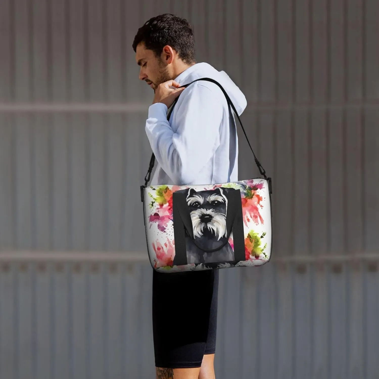 Sports Gym Bag for Women Men Travel Duffel Bag Tote Schnauzer Weekender Bag Canvas Carry on Overnight Bag for Travel Swimming Fitness Workout Sports Duffle Bag