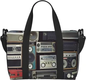 Sports Gym Bag for Women Men Travel Duffel Bag Tote Vintage Wall of Radio Boombox Weekender Bag Canvas Carry on Overnight Bag for Travel Swimming Fitness Workout Sports Duffle Bag