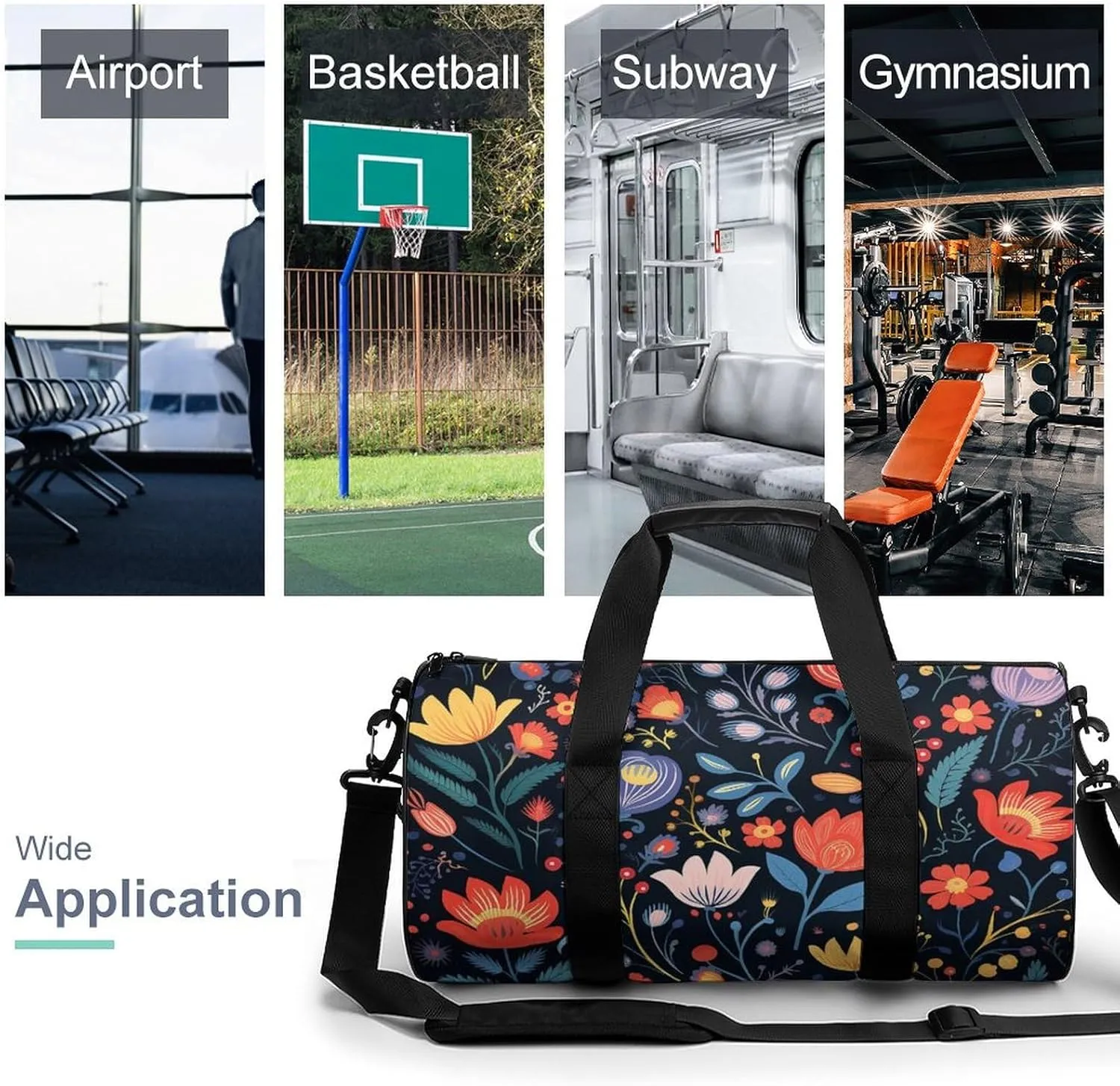 Sports Gym Bag for Women Men Travel Duffel Bag Tote Weekender Bag Bright Flowers Carry on Overnight Bag for Travel Swimming Fitness Workout Sports Duffle Bag
