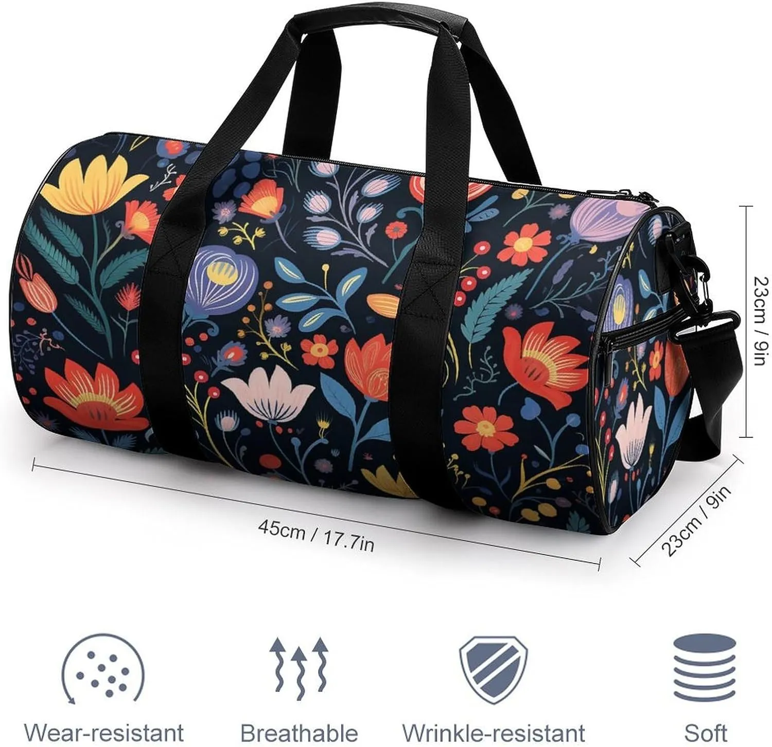 Sports Gym Bag for Women Men Travel Duffel Bag Tote Weekender Bag Bright Flowers Carry on Overnight Bag for Travel Swimming Fitness Workout Sports Duffle Bag